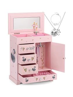 efubaby Large Jewelry Box for Girls 5 Layer Musical Box with Swing Door Spinning Ballerina, Unicorn Jewelry Set Included Jewelry Box Organizer for Girls Kids Jewelry Box 