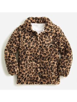Girls' shirt-jacket in leopard sherpa