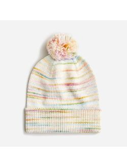 Girls' pom-pom beanie in rainbow multi