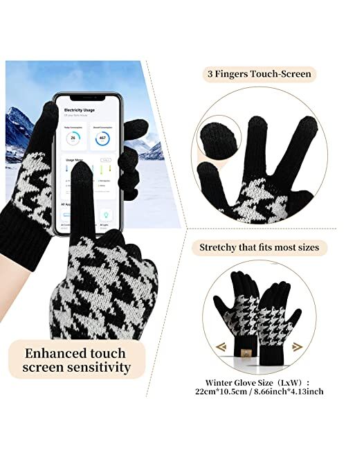 Honnesserry Womens Winter Beanie Hat Scarf and Gloves Set Skull Cap Neck Scarves Touchscreen Gloves for Men with Fleece Lined