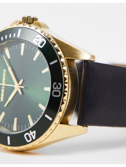 ASOS DESIGN classic watch in black with green face and gold details
