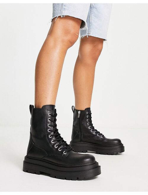 Pull&Bear lace up ankle boots in black