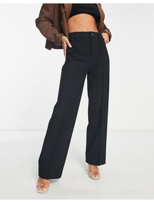 Pull&Bear Petite seam front high waisted tailored pants in black