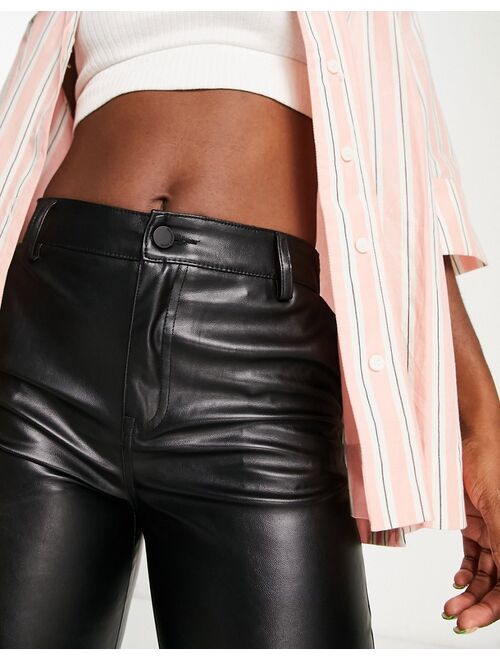 Pull&Bear straight leg faux leather pants with seam detail in black
