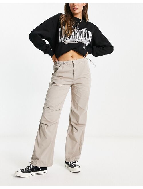 Pull&Bear oversized parachute pants in stone