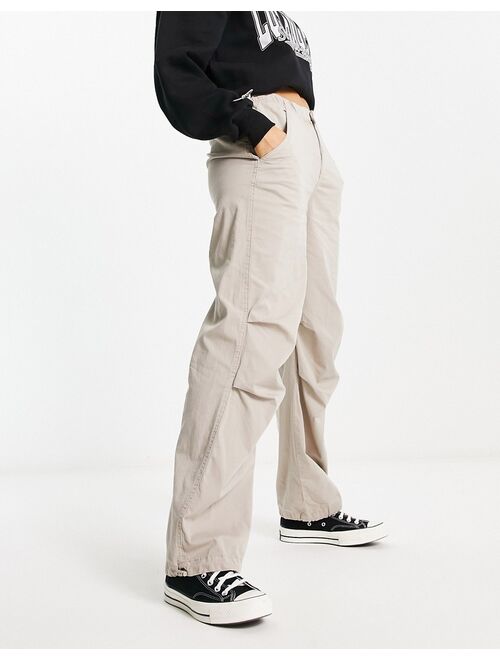 Pull&Bear oversized parachute pants in stone