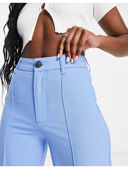 Pull&Bear high waist tailored straight leg pants with front seam in blue