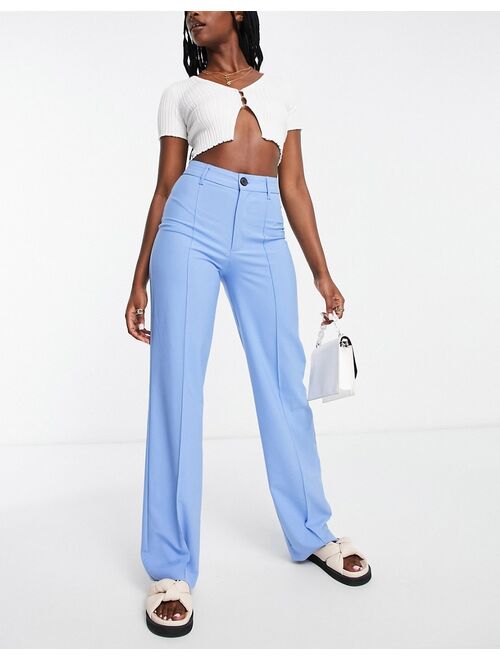 Pull&Bear high waist tailored straight leg pants with front seam in blue