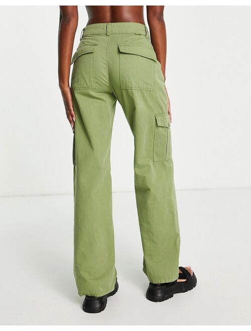 Pull&Bear straight leg cargo pants in khaki