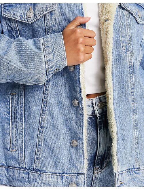 ASOS Petite ASOS DESIGN Petite borg denim jacket in washed blue