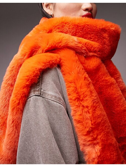 Topshop faux fur scarf in orange