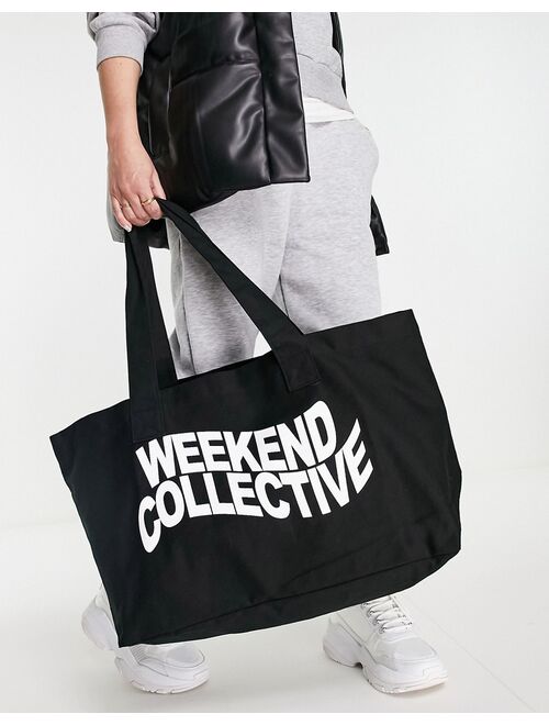 ASOS DESIGN ASOS Weekend Collective canvas tote bag in black