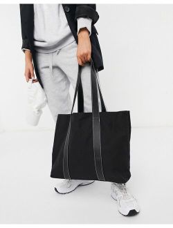 canvas tote bag with leather-look straps in black