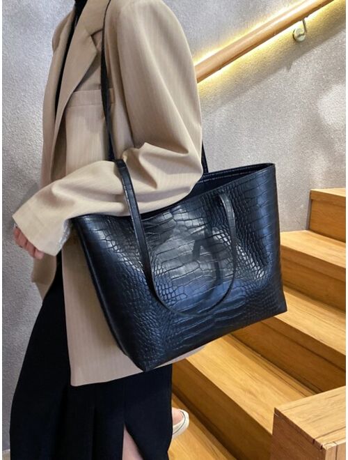 Shein Crocodile Embossed Large Capacity Tote Bag