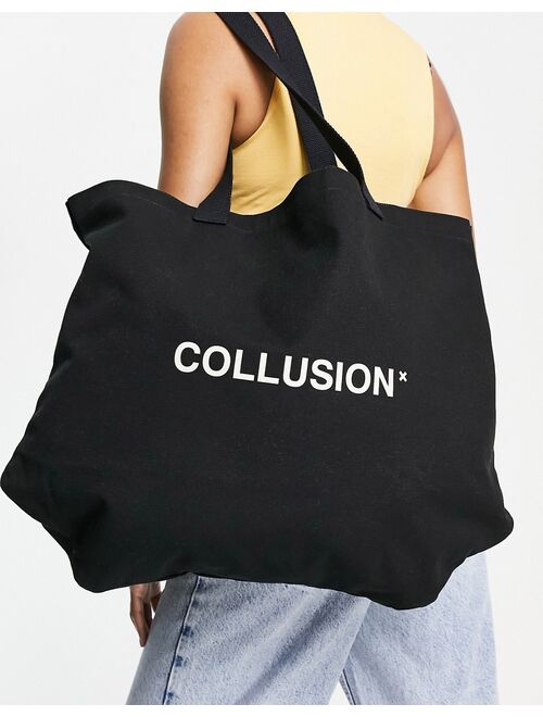 COLLUSION Unisex branded tote bag in black