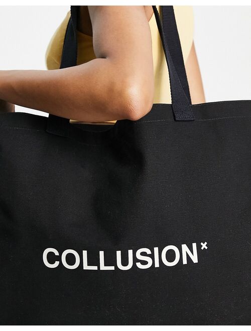 COLLUSION Unisex branded tote bag in black