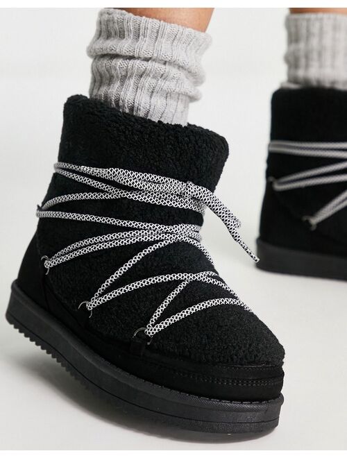 South Beach padded borg sherpa snow boots in black