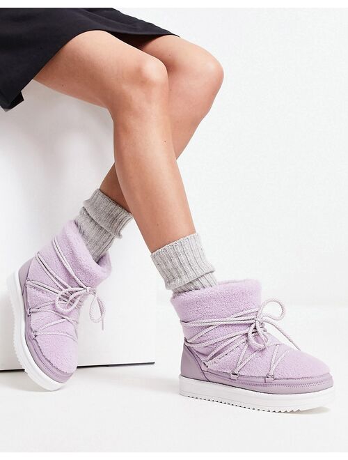 South Beach padded borg fleece snow boots in lilac