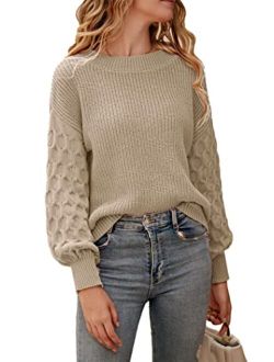 Women's 2022 Winter Pullover Sweater Casual Long Sleeve Crewneck Loose Chunky Knit Jumper Tops Blouse