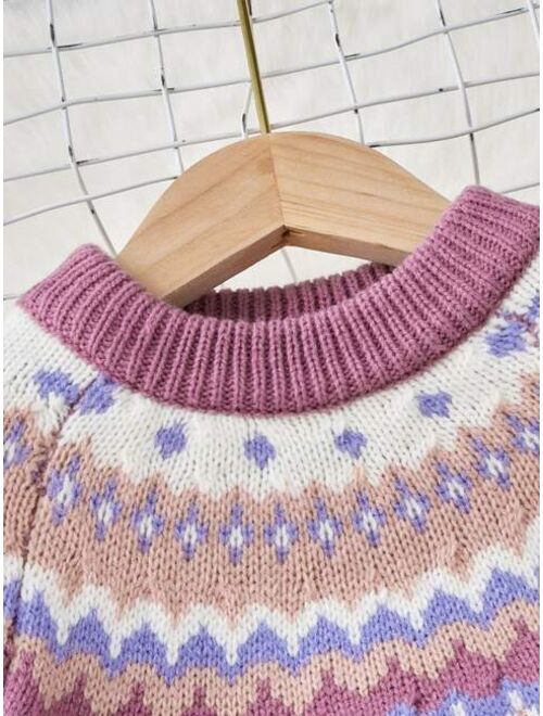 Shein Toddler Girls Geo Pattern Raglan Sleeve Sweater Dress