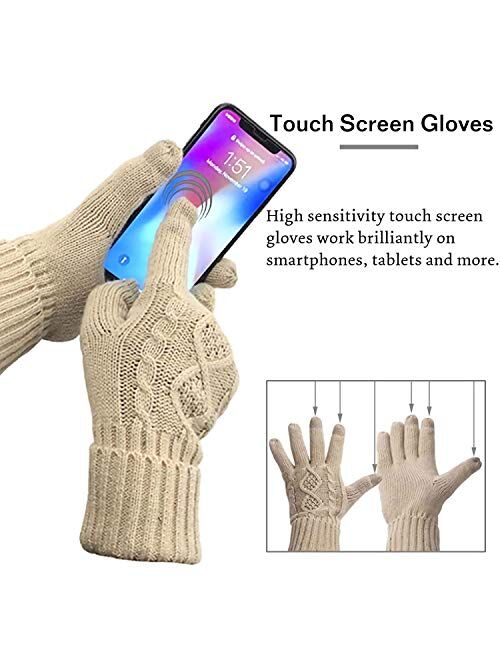 Silanon Hat Gloves Scarf Set Women - Beanie Winter Gift Set Warm Knit Pom Cap Touch Screen Glove Long Scarf 3pcs for Women