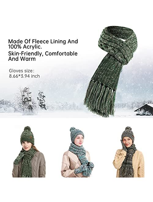 Honnesserry Winter Warm Beanie Hat Scarf and Touchscreen Gloves Set for Womens Skull Caps Neck Scarves with Fleece Lined for Men