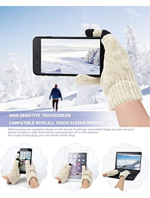 Aqothes Womens Winter Knit Warm Hat Beanie+Long Scarf+Touch Screen Gloves Set Skull Caps Neck Scarves for Women
