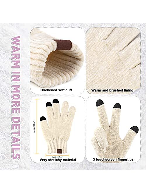 Aqothes Womens Winter Knit Warm Hat Beanie+Long Scarf+Touch Screen Gloves Set Skull Caps Neck Scarves for Women