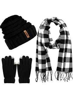 Aneco Winter Warm Knitted Scarf Beanie Hat and Gloves Set Men & Women's Soft Stretch Hat Scarf