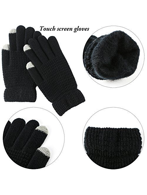 Aneco Winter Warm Knitted Scarf Beanie Hat and Gloves Set Men & Women's Soft Stretch Hat Scarf
