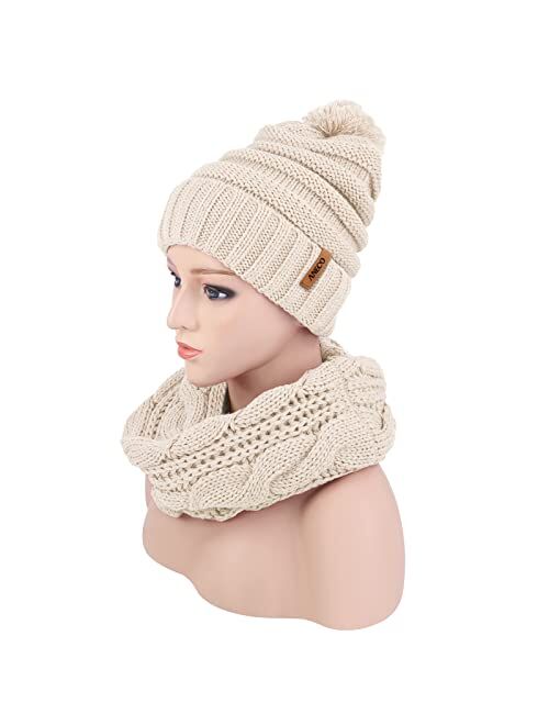 Aneco Winter Warm Knitted Scarf Beanie Hat and Gloves Set Men & Women's Soft Stretch Hat Scarf and Mitten Set