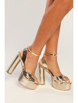 Alba Gold Ankle Strap Platform Sandals