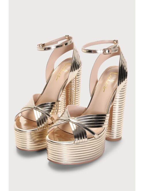 Lulus Alba Gold Ankle Strap Platform Sandals