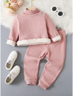 Toddler Girls Turtleneck Thermal Lined Pullover & Sweatpants
