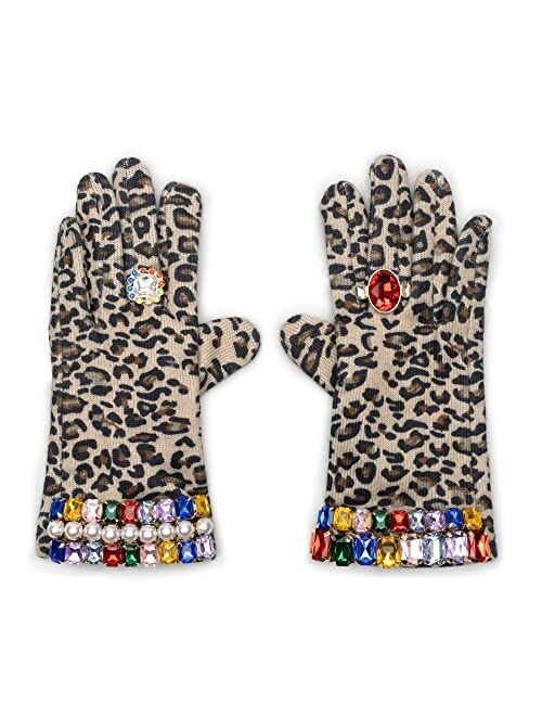 Super Smalls Jungle Jeweled Gloves | Fleece Leopard Print Embellished with Colorful Gemstones | Fits 3-6 Years Old