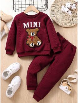 Toddler Girls Bear And Letter Graphic Sweatshirt & Sweatpants