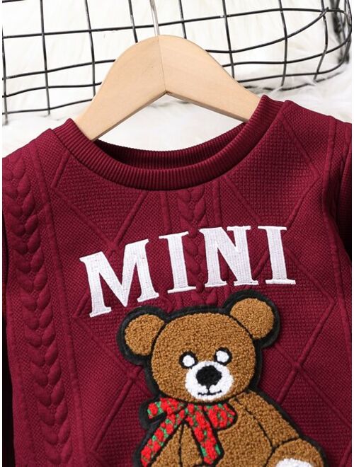 Shein Toddler Girls Bear And Letter Graphic Sweatshirt & Sweatpants