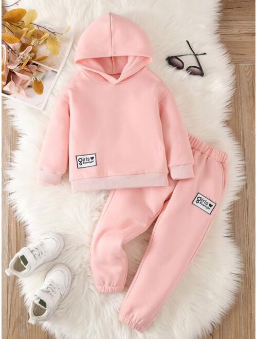 Shein Toddler Girls Letter Patched Detail Hoodie & Sweatpants