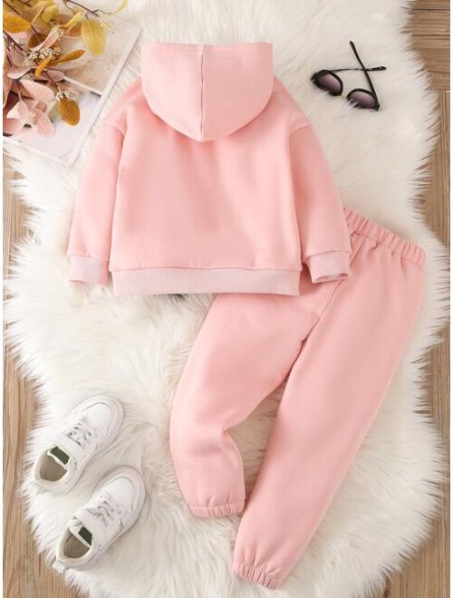 Shein Toddler Girls Letter Patched Detail Hoodie & Sweatpants