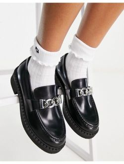 Miso leather chunky chain loafers in black