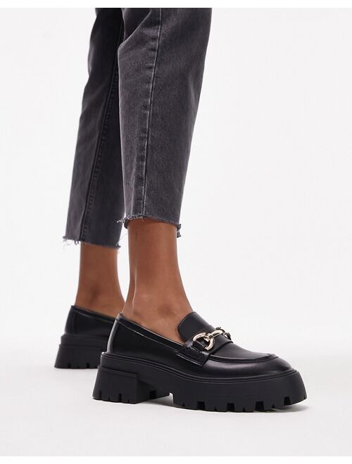 Topshop Lex chunky loafer with metal detail in black