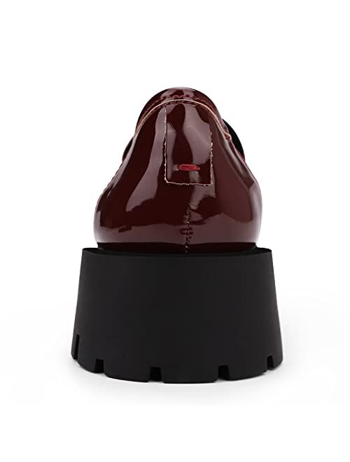 ISOMEI Women's Chunky Heel Loafers Platform Patent Leather Chunky Loafers Oxfords Shoes with Metal