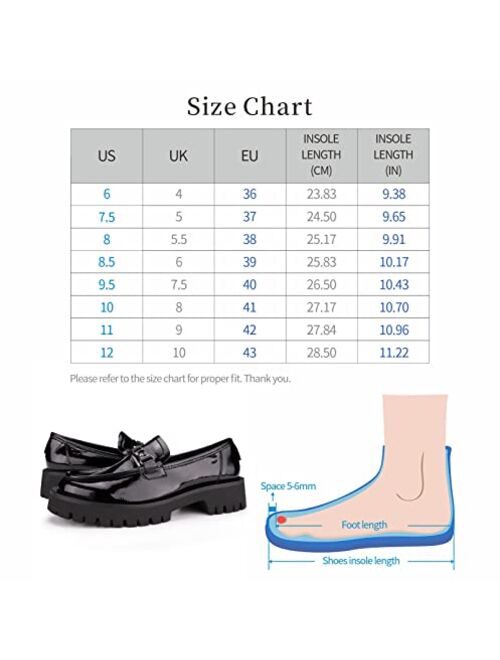 ISOMEI Women's Chunky Heel Loafers Platform Patent Leather Chunky Loafers Oxfords Shoes with Metal