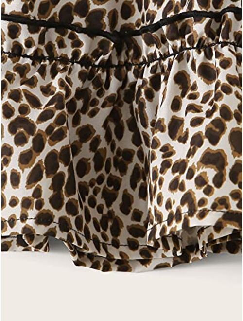 SOLY HUX Girl's Frill Trim Leopard Print Elastic Waist Ruffle Hem Skirt