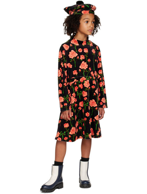 MINI RODINI Kids Black Roses Dress