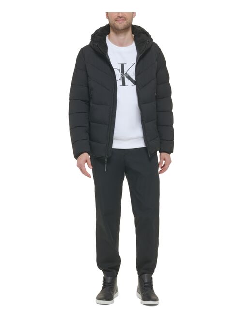 CALVIN KLEIN Men's Chevron Stretch Jacket With Sherpa Lined Hood