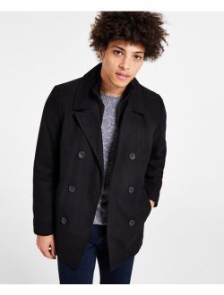 Men's Double Breasted Wool Blend Peacoat with Bib