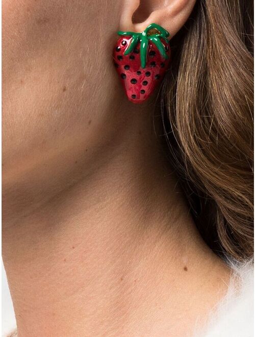 Alessandra Rich enamelled Strawberry clip-on earrings