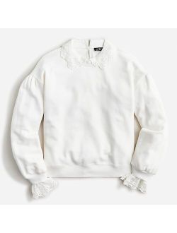 Lace-collar crewneck sweatshirt