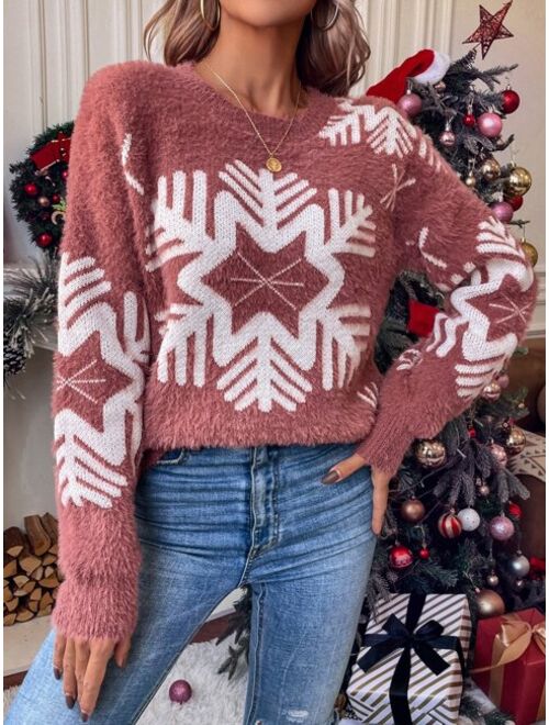 Shein Christmas Pattern Drop Shoulder Sweater